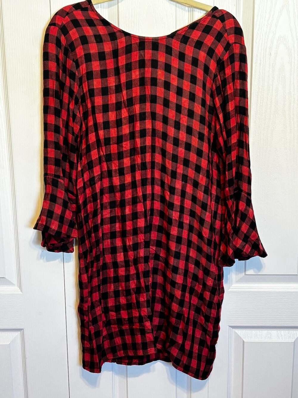 Cloth & Stone Buffalo Plaid Dress Size S Red Black Tie Back Shift